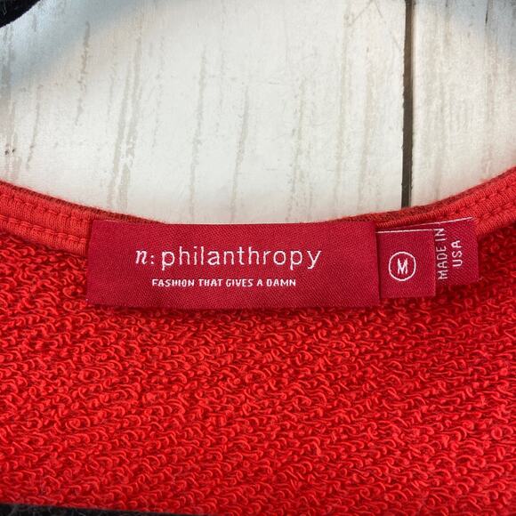 n:PHILANTHROPY Ventura Sweatshirt French Terry Cold Shoulder in Red Size Medium - Picture 5 of 10